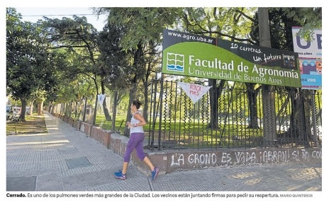 Los vecinos de seis barrios porteños piden reabrir el Parque de&nbsp;Agronomía