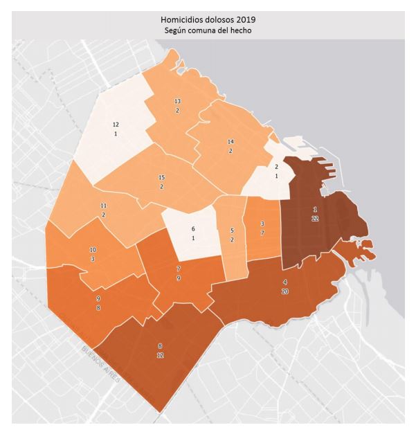 Mapa del delito: La Comuna 1 a la cabeza en  homicidios, y la Comuna 8 en robo y hurto de&nbsp;automotores